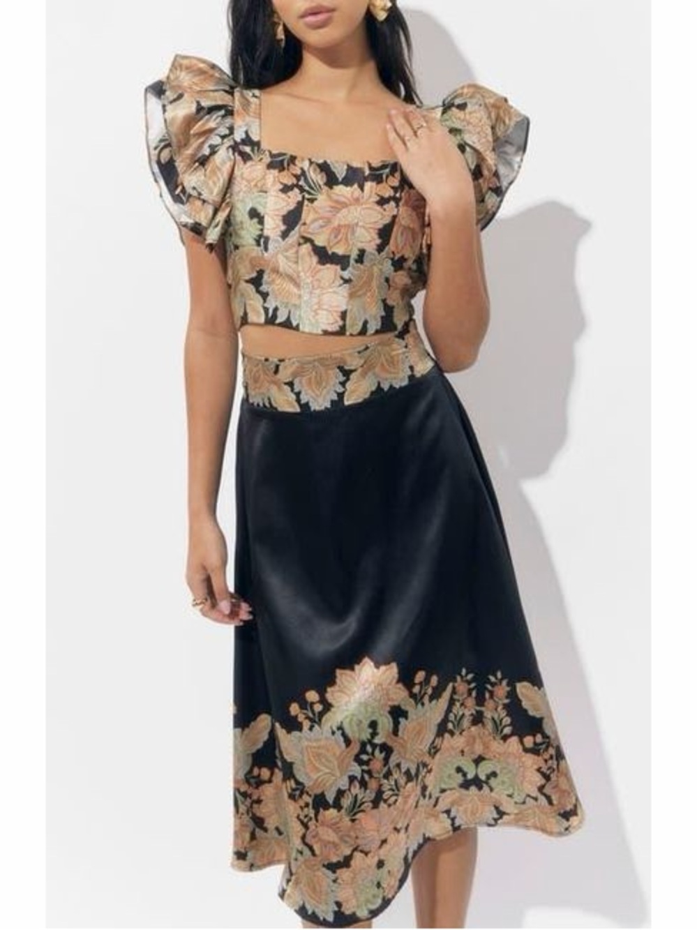 Adelyn Rae Black Milan Floral top & skirt